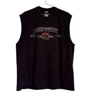 Y2K Harley-Davidson Tank Black Sleeveless Mens Shirt XL Vintage Cincinnati Flame